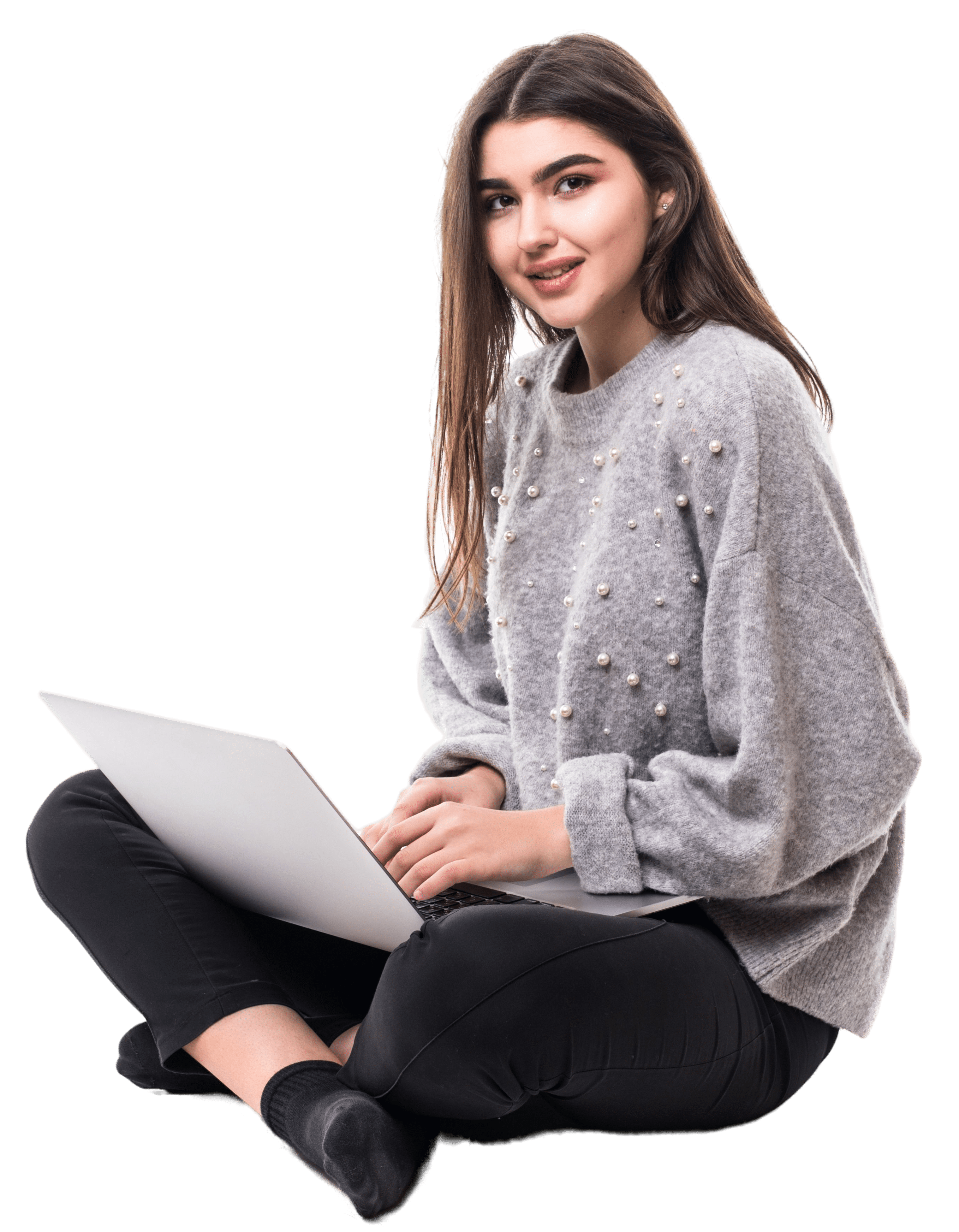 Girl with Laptop with transparent bg
