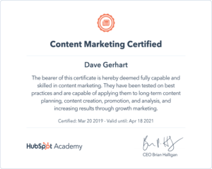 Content Marketing Certificate Hubspot Academy