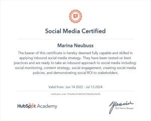 Social Media Certificate HubSpot