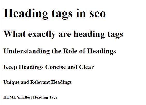 html heading(H1 to H6) tags in SEO